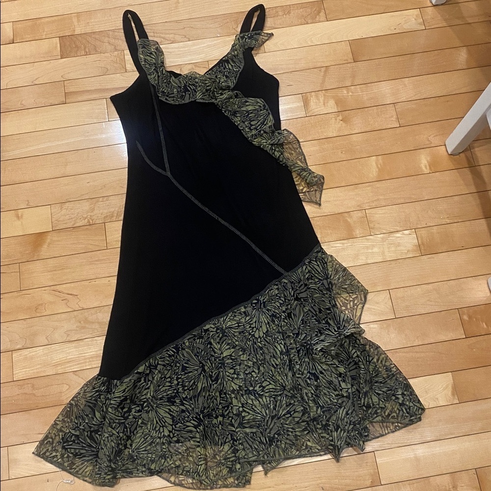 TANGO MANGO Summer sleeveless Black & Green Ruffle Dress Size Medium - Picture 13 of 16
